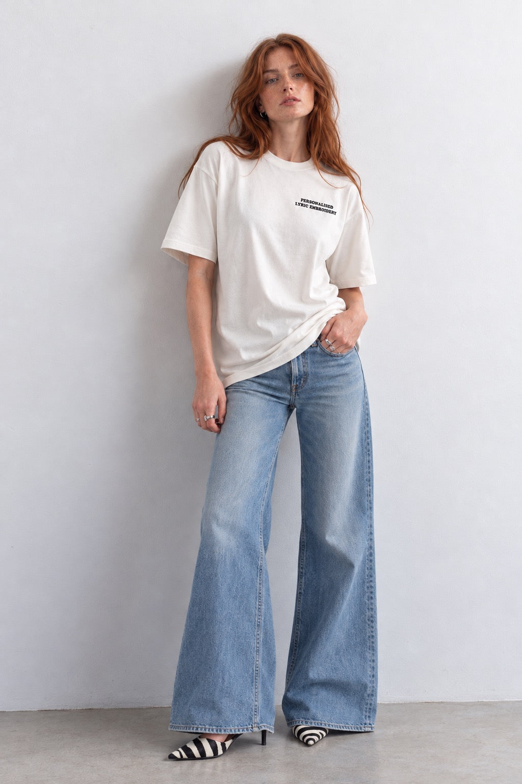 Women's Personalised Lyric Left Chest Embroidered premium organic iconic relaxed heavy 'Freestyler' t-shirt