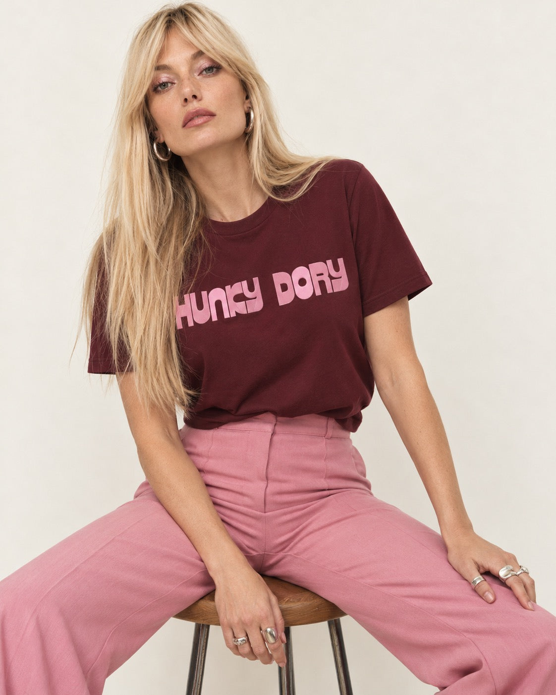 'HUNKY DORY' 70s style embroidered premium organic iconic women's 'Muser' t-shirt
