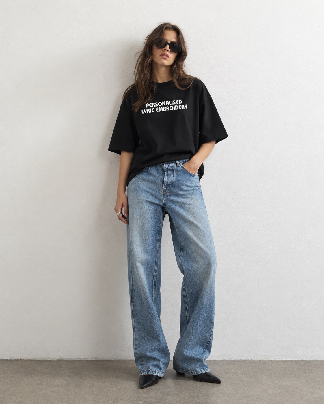 Women's Personalised Lyric Centre Chest Embroidered premium organic iconic oversized heavy dropped shoulder 'Blaster' t-shirt