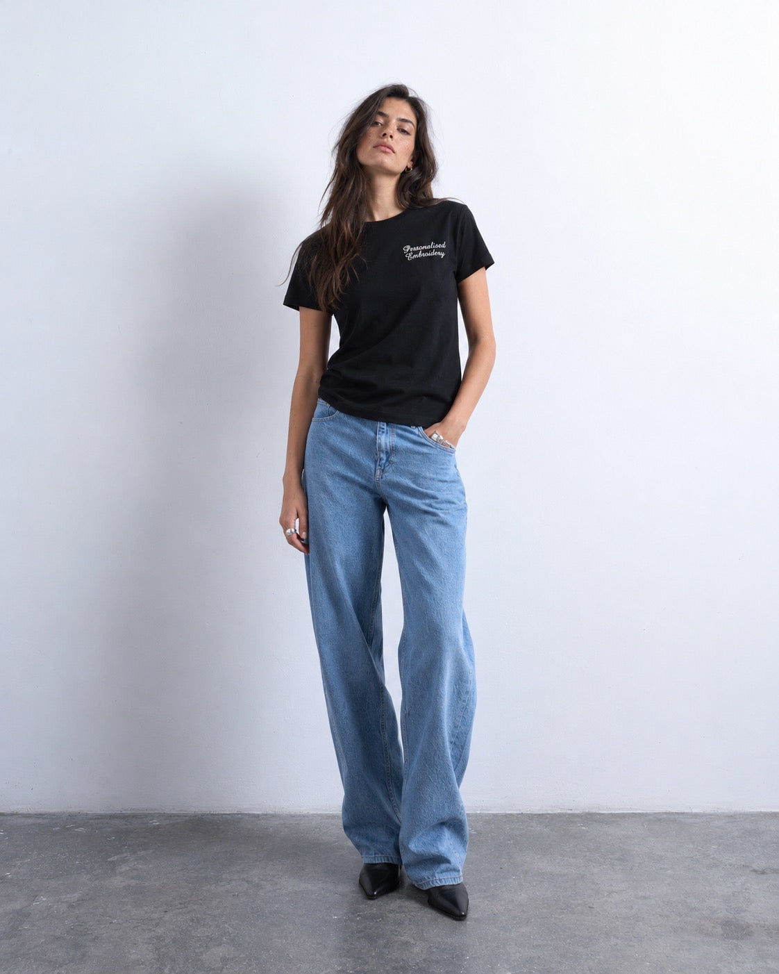 Personalised Lyric Left Chest Embroidered premium organic women's iconic mid-light 'Sienna' t-shirt - choose your own lyrics, font and thread colour
