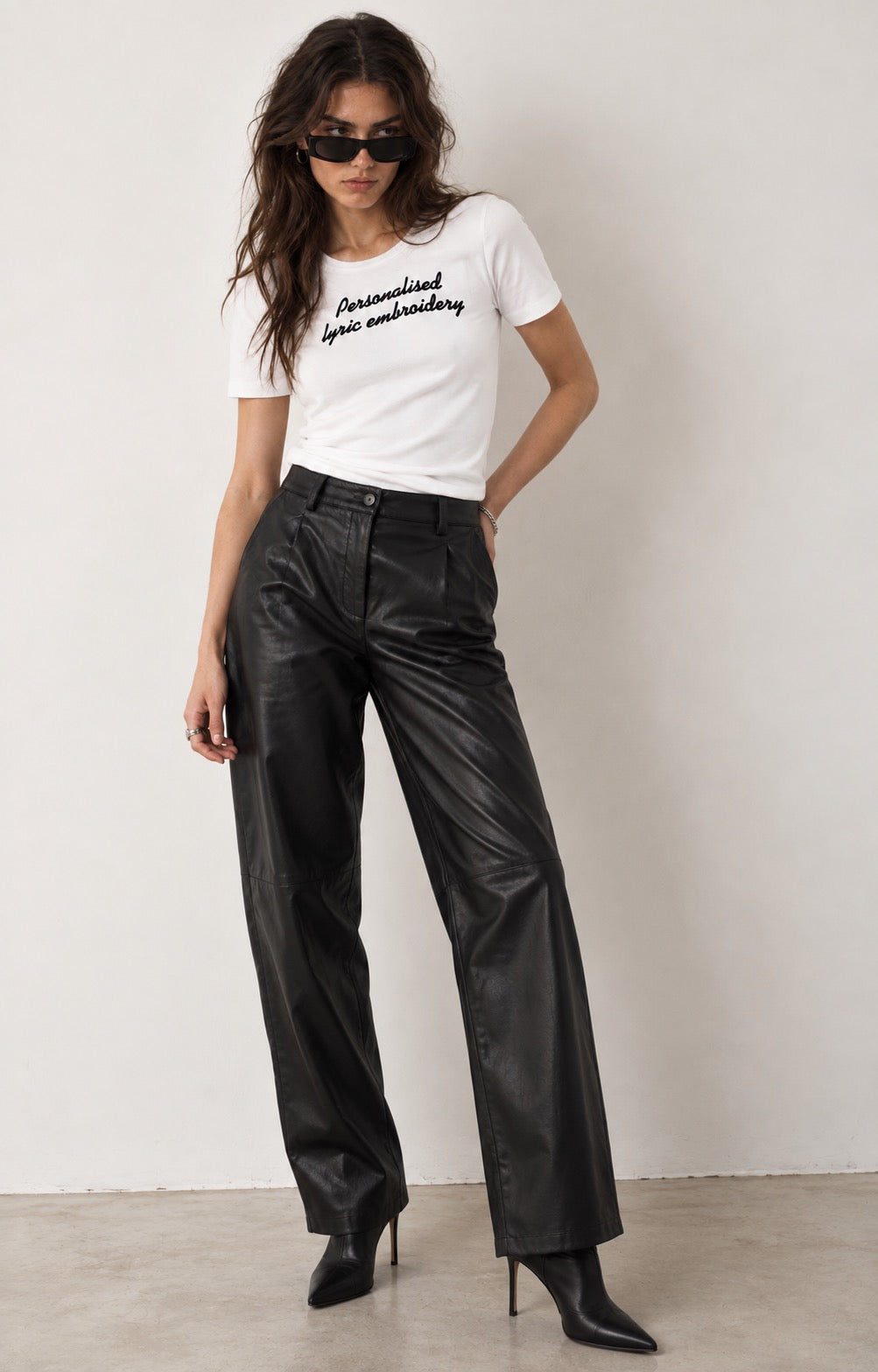 Personalised Lyric Centre Chest Embroidered premium organic iconic women's fitted 'Expresser' t-shirt - choose your own lyrics, font and thread colour