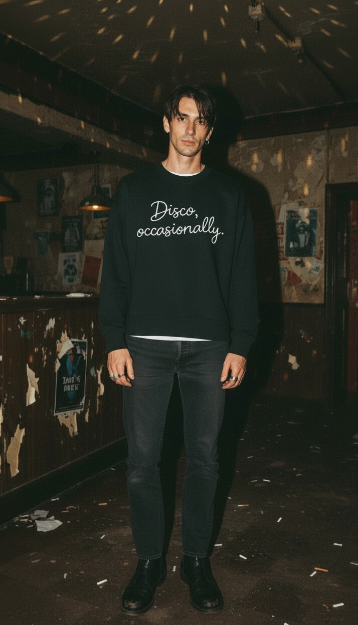 Men's 'DISCO, OCCASIONALLY' embroidered organic cotton 'Ryler' sweatshirt