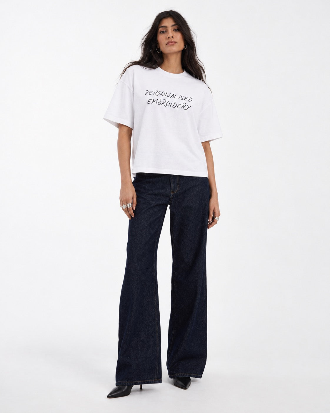 NEW Women's Personalised Lyric Centre Chest Embroidered premium organic relaxed fit 'Hazener' t-shirt
