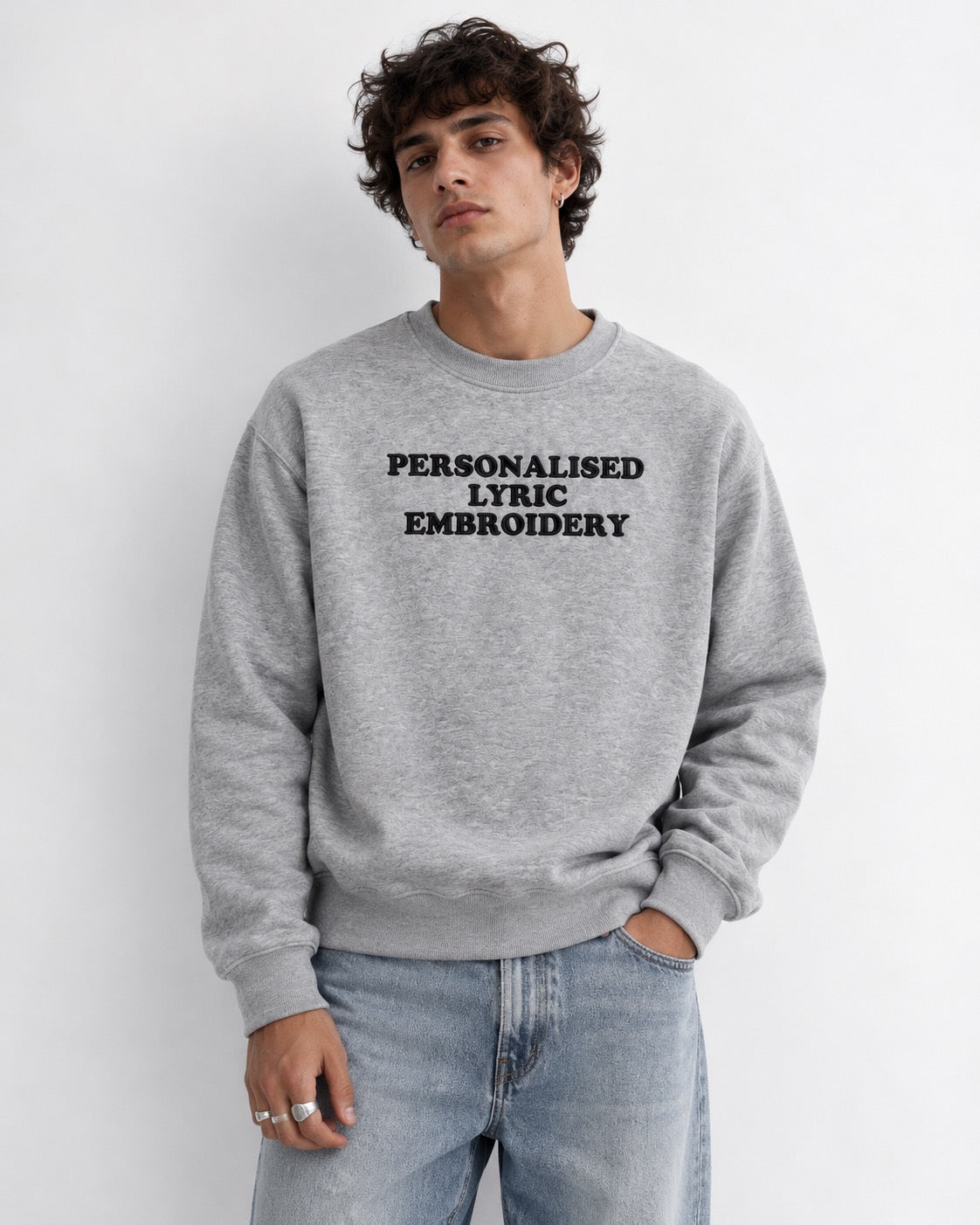 Men's Personalised Lyric Centre Chest Embroidered premium organic classic crew neck 'Changer' sweatshirt