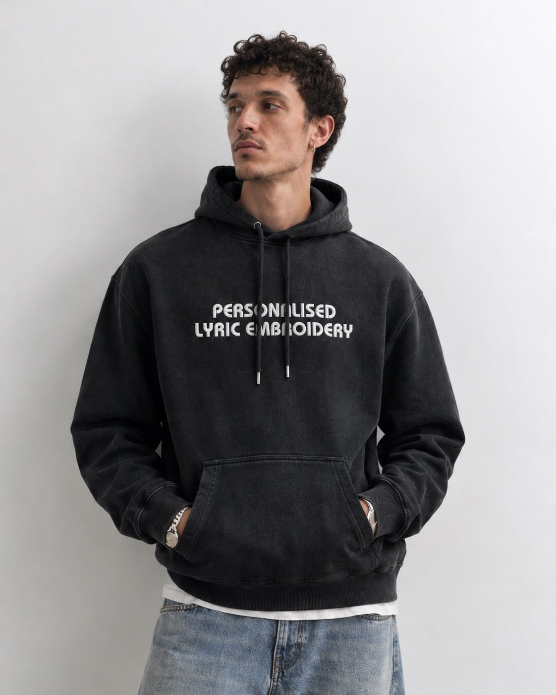 Men's Personalised Lyric Centre Chest Embroidered premium organic vintage aged 'Archer' hoodie
