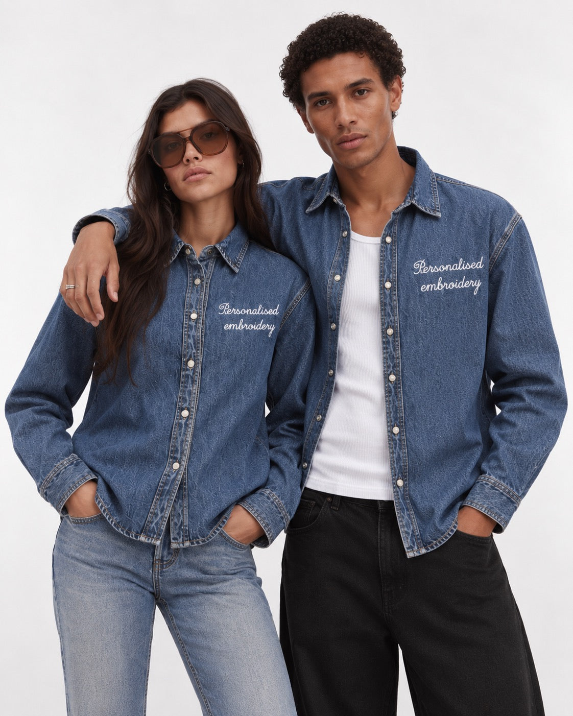 NEW Unisex Personalised Left Chest Embroidered Heavy Denim 'Palmer' Overshirt - choose your own words, font, thread colour