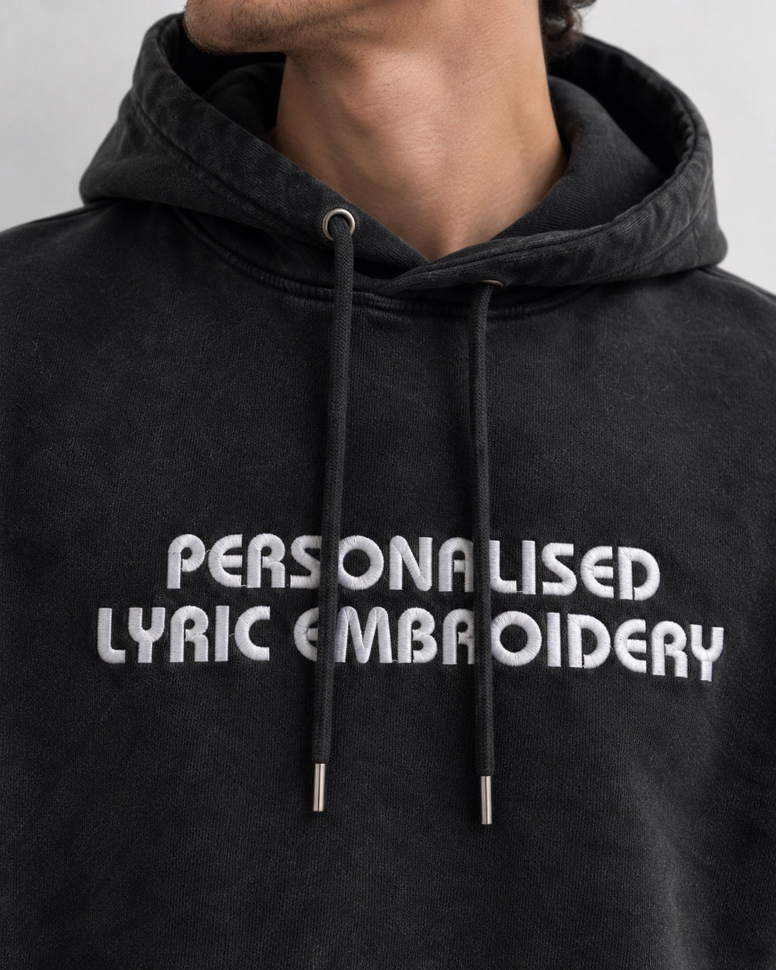 Men's Personalised Lyric Centre Chest Embroidered premium organic vintage aged 'Archer' hoodie