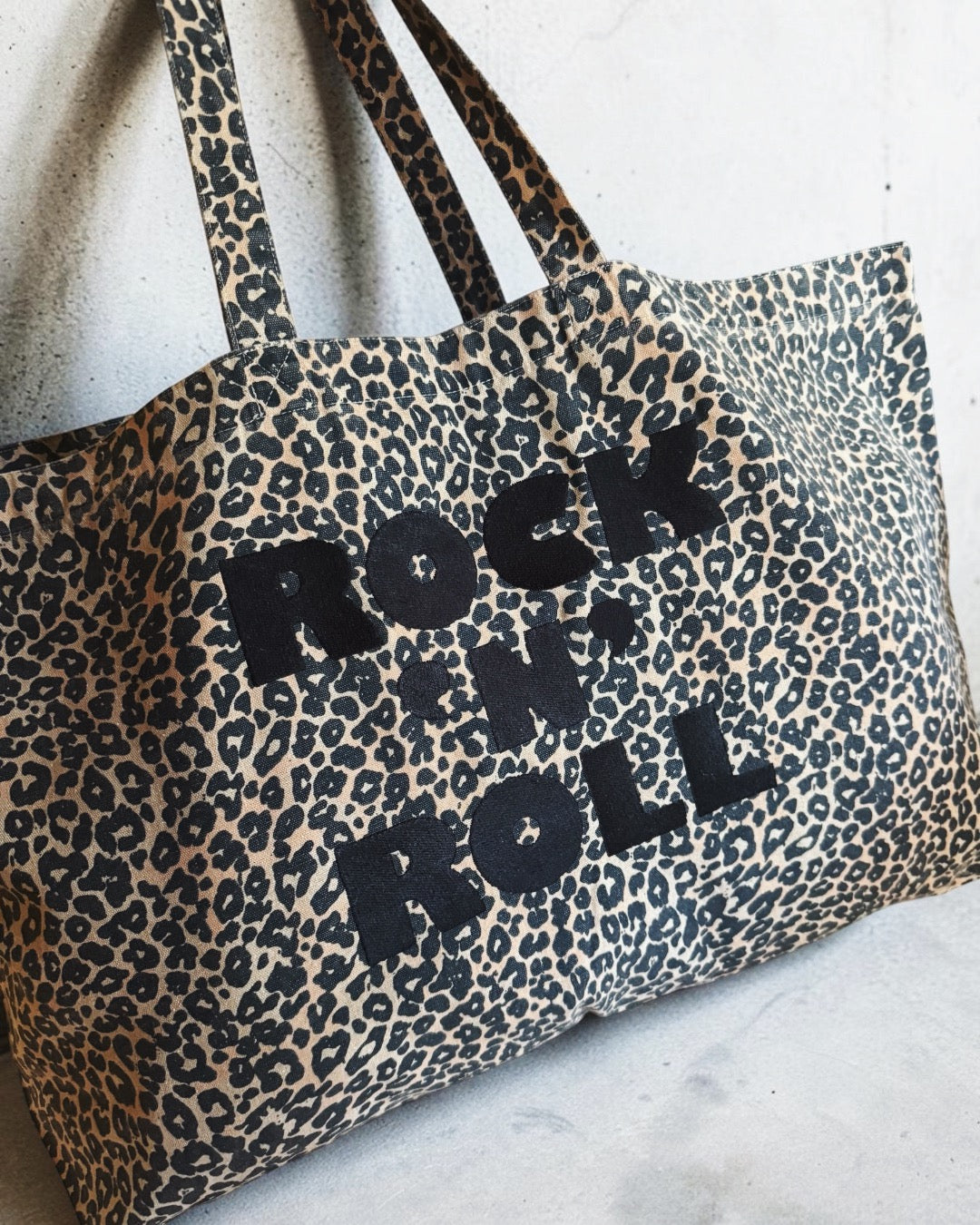 'ROCK 'N' ROLL' embroidered vintage leopard print oversized tote bag - option to monogram
