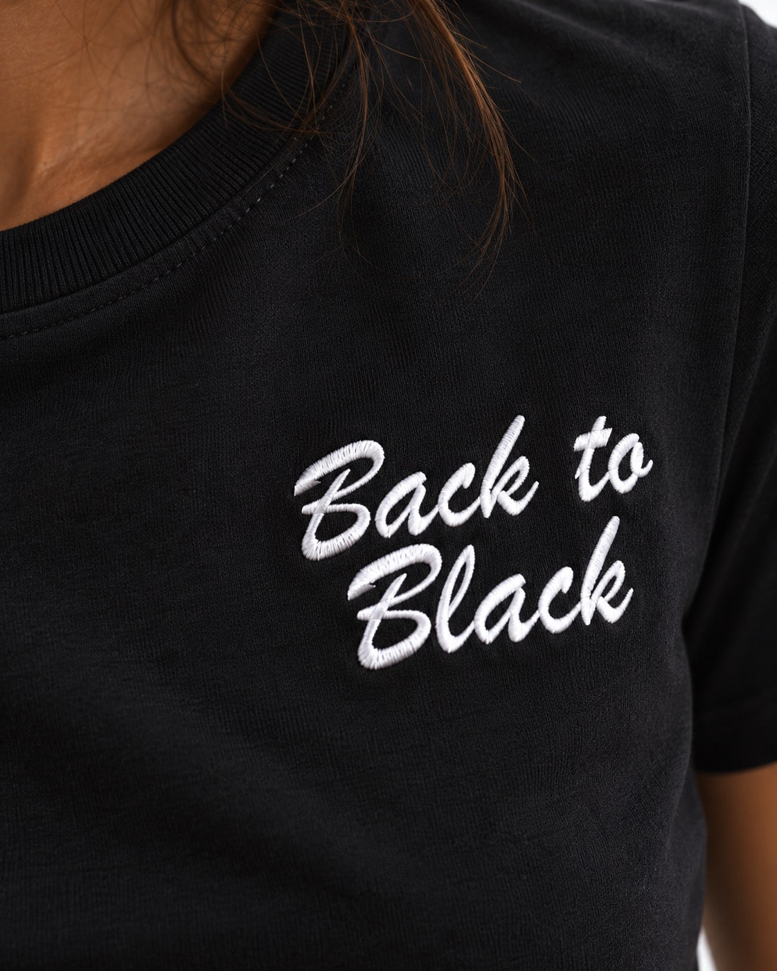 Women's 'BACK TO BLACK' left chest embroidered premium organic medium fit 'Muser' t-shirt