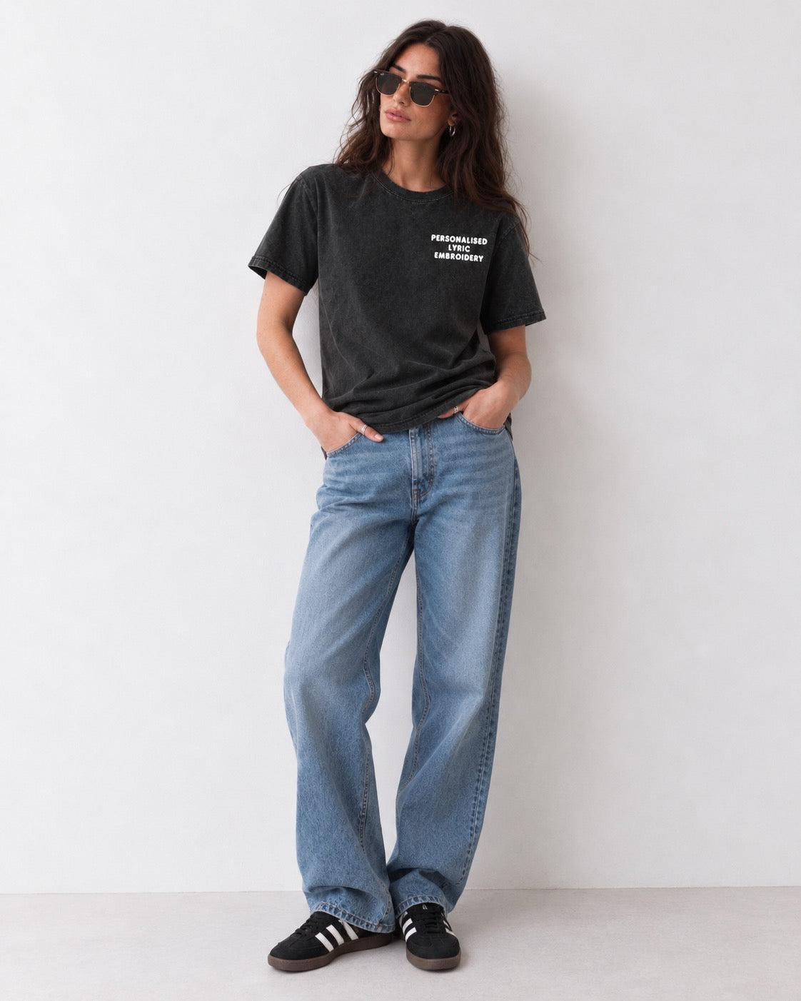 Women's Personalised Lyric Left Chest Embroidered premium organic garment dyed 'Creator Vintage' t-shirt