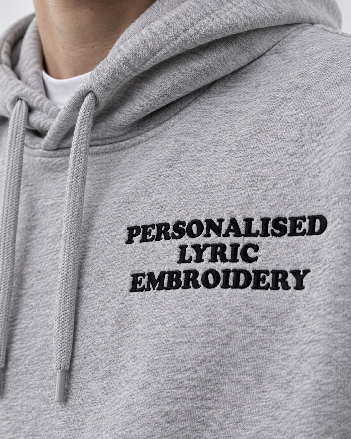 Men's Personalised Lyric Left Chest Embroidered premium organic unisex iconic 'Drummer' hoodie