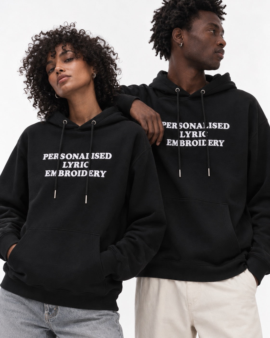 Personalised Lyric Centre Chest Embroidered premium organic unisex side pocket 'Sider' hoodie - choose your own lyrics, font and thread colour