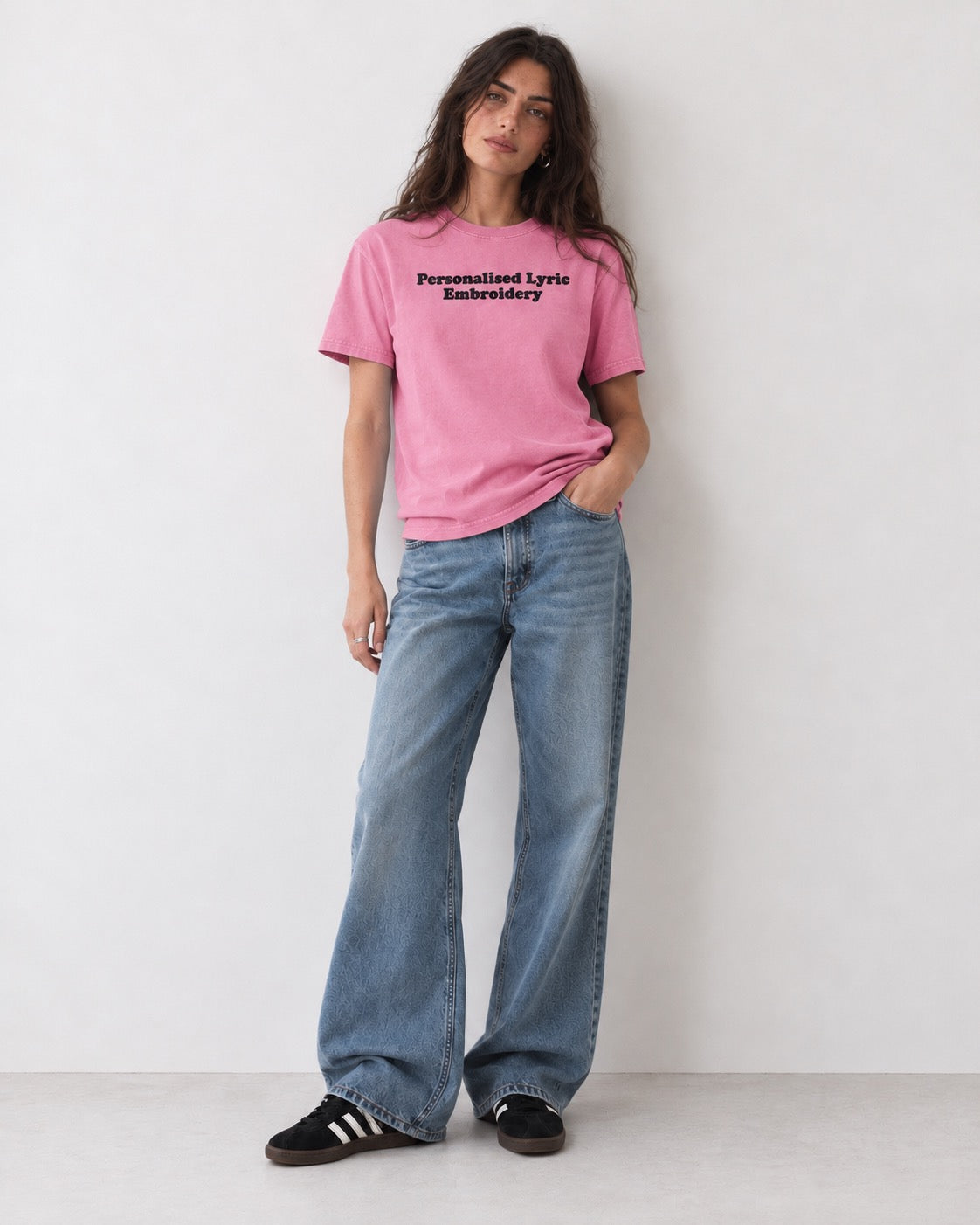 Women's Personalised Lyric Centre Chest Embroidered premium organic garment dyed 'Creator Vintage' t-shirt