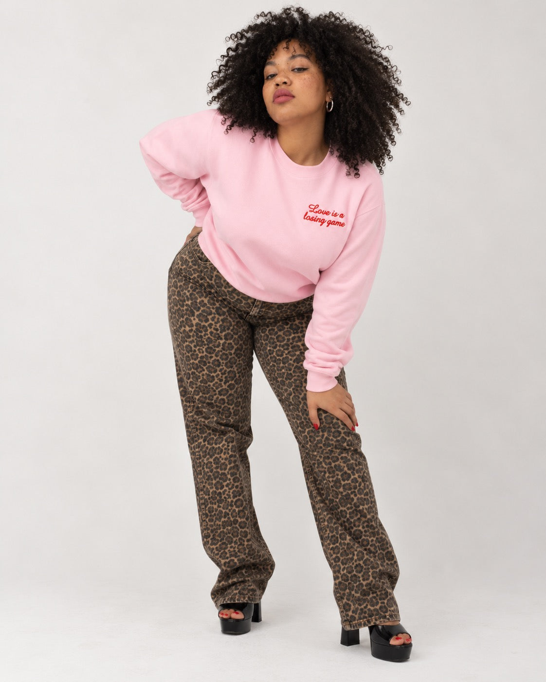 Women's 'LOVE IS A LOSING GAME' left chest embroidered premium organic cotton 'Changer' sweatshirt - EXTENDED SIZING