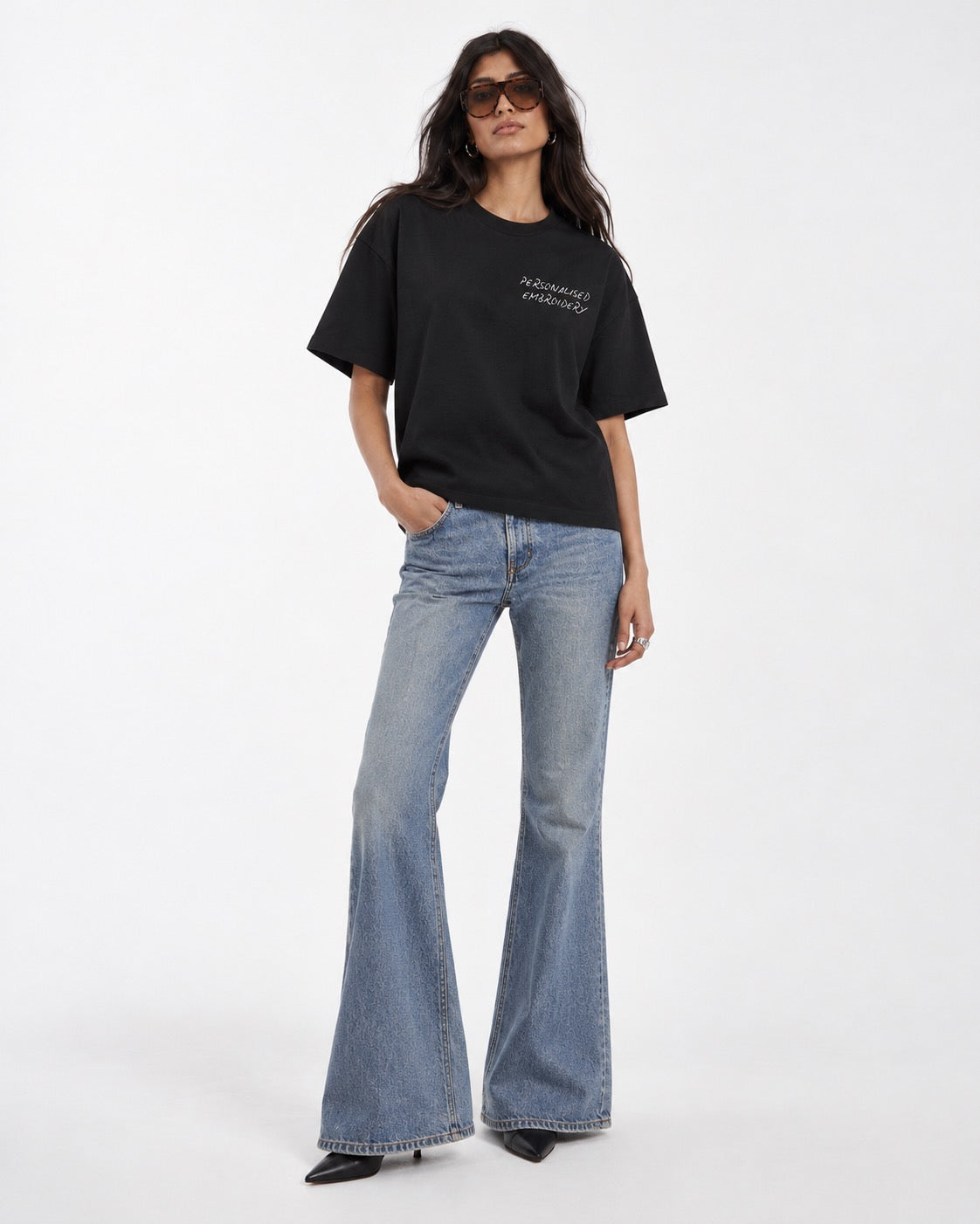 NEW Women's Personalised Lyric Left Chest Embroidered premium organic relaxed fit 'Hazener' t-shirt