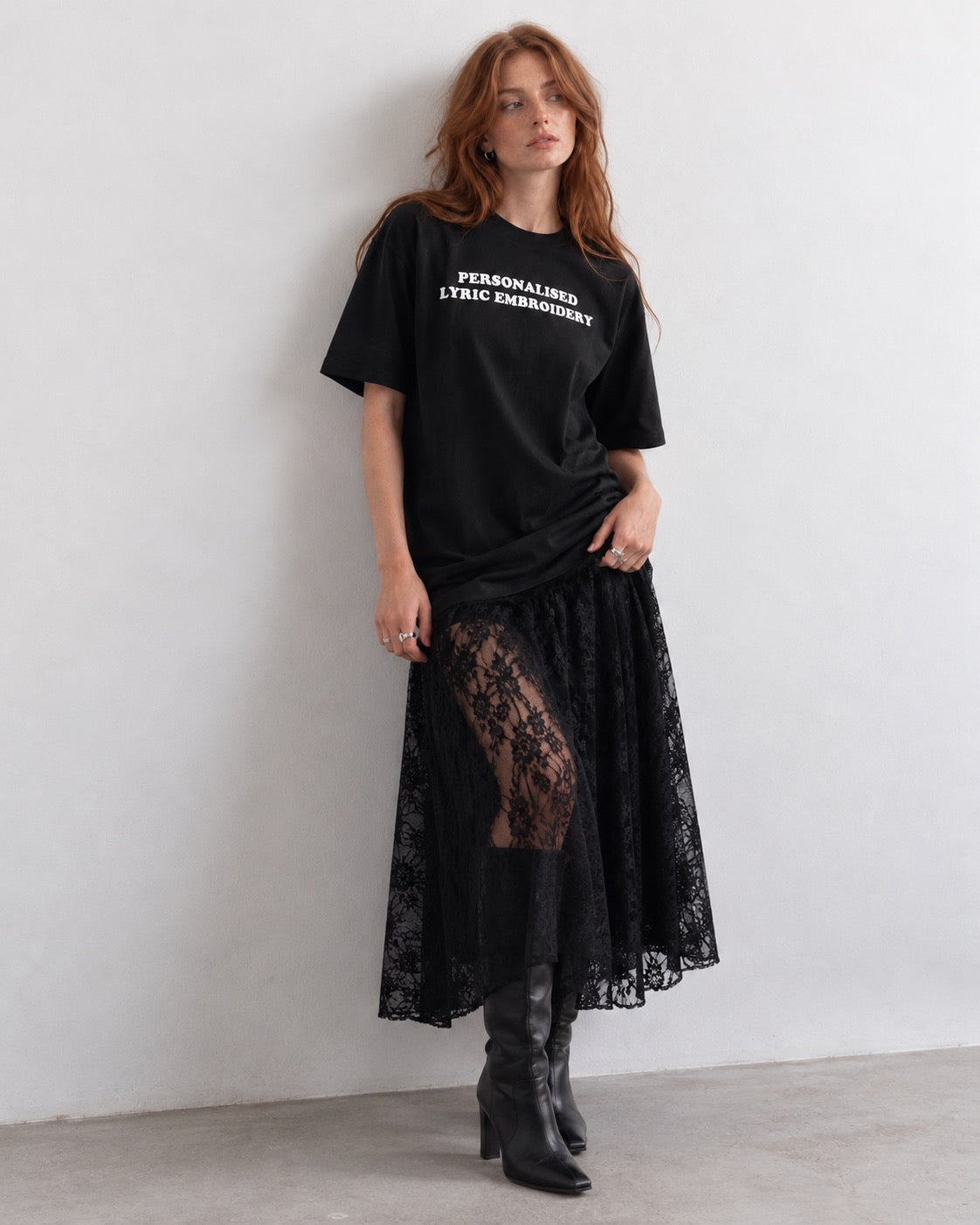 Women's Personalised Lyric Centre Chest Embroidered premium organic iconic relaxed heavy 'Freestyler' t-shirt