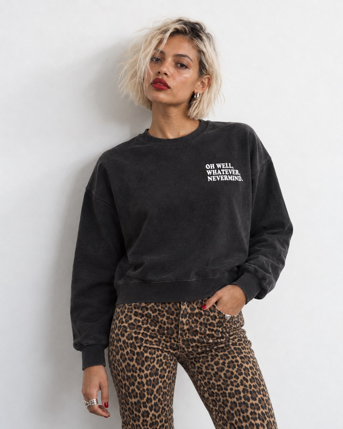 Women's 'OH WELL, WHATEVER, NEVERMIND.' left chest embroidered premium organic women's drop shoulder Vintage Garment Dyed 'Alma' sweatshirt