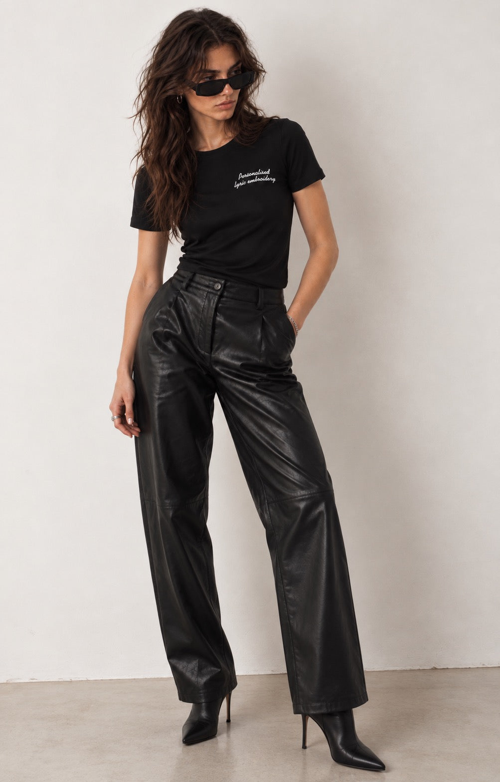 Personalised Lyric Left Chest Embroidered premium organic iconic women's fitted 'Expresser' t-shirt - choose your own lyrics, font and thread colour
