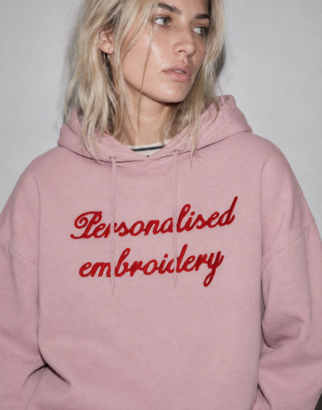 NEW Women's Personalised Lyric Centre Chest Embroidered premium organic vintage 'Nora' hoodie