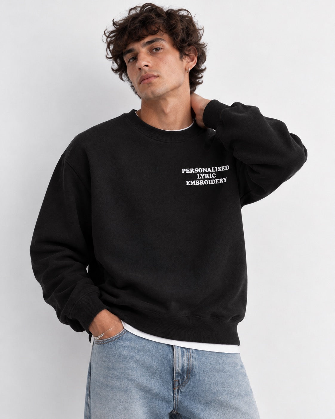 Men's Personalised Lyric Left Chest Embroidered premium organic classic crew neck 'Changer' sweatshirt