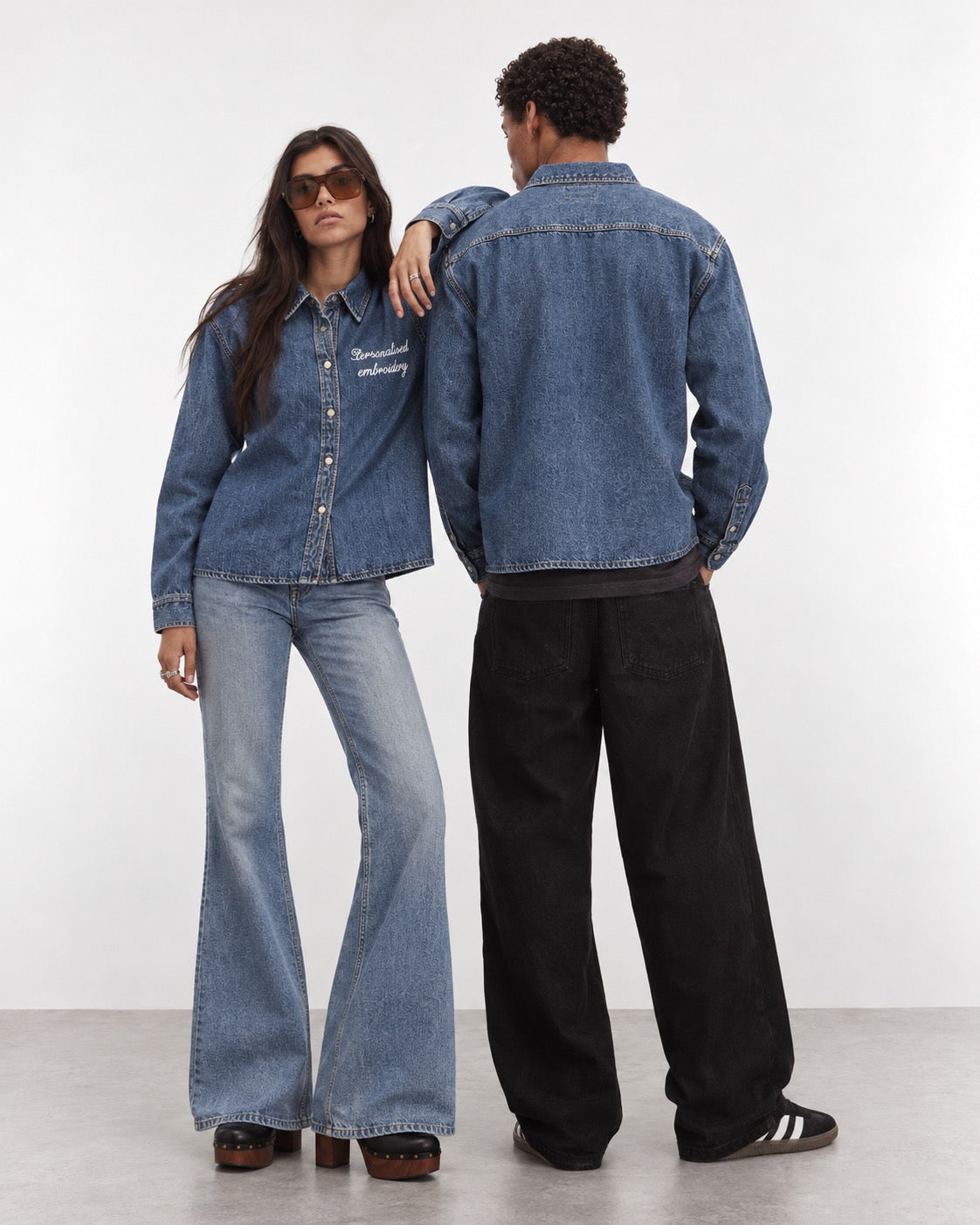 NEW Unisex Personalised Left Chest Embroidered Heavy Denim 'Palmer' Overshirt - choose your own words, font, thread colour