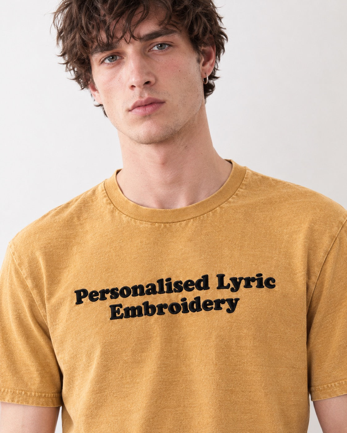 Men's Personalised Lyric Centre Chest Embroidered premium organic garment dyed 'Creator Vintage' t-shirt