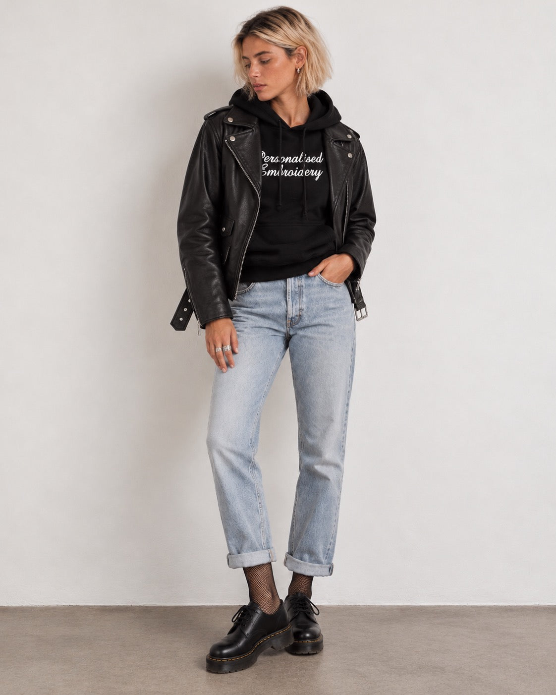 Personalised Lyric Centre Chest Embroidered premium organic women's drop shoulder 'Nora' hoodie - choose your own lyrics, font and thread colour