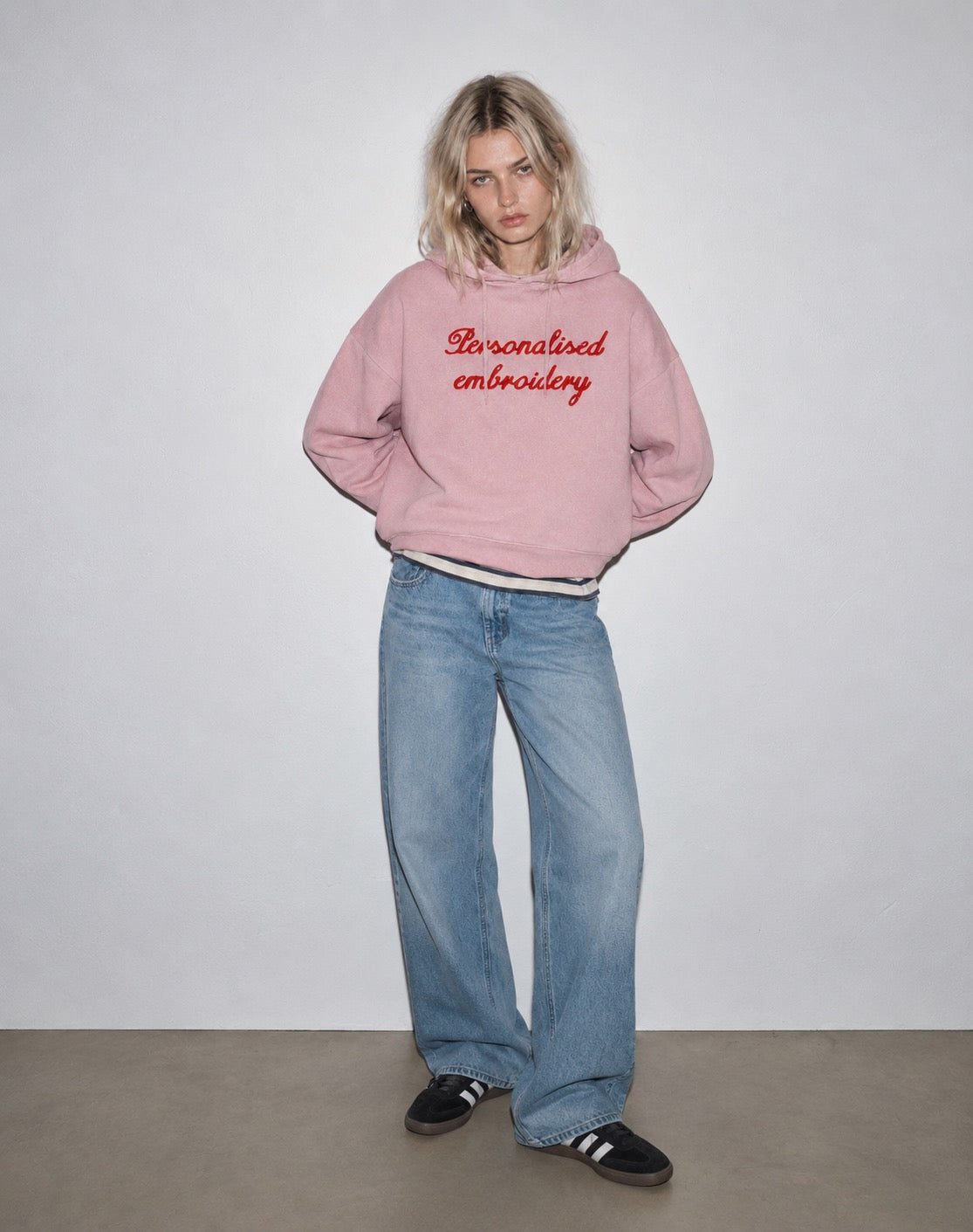 NEW Women's Personalised Lyric Centre Chest Embroidered premium organic vintage 'Nora' hoodie