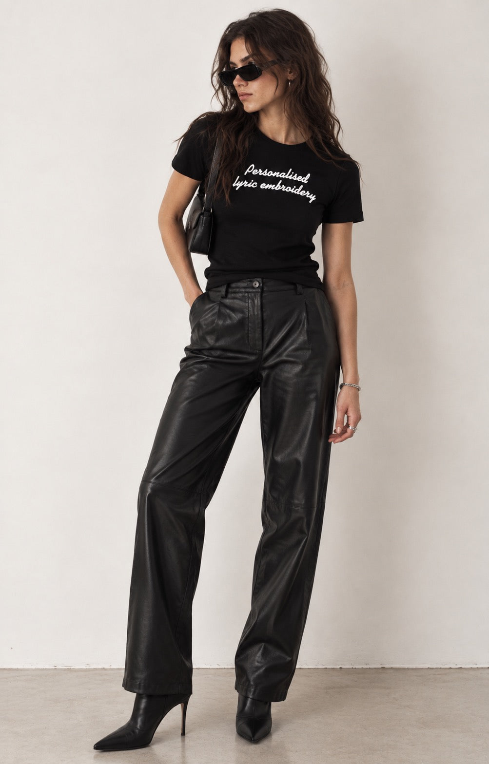 Personalised Lyric Centre Chest Embroidered premium organic iconic women's fitted 'Expresser' t-shirt - choose your own lyrics, font and thread colour
