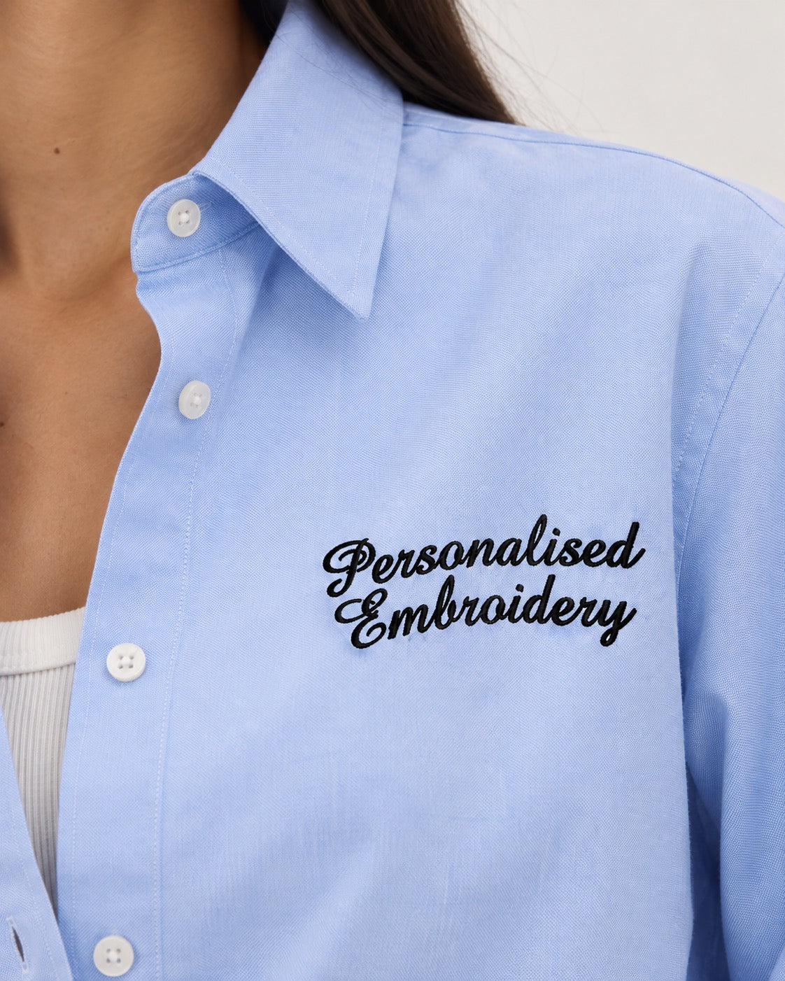 Personalised left chest embroidered women's classic fit organic cotton 'Oxford' shirt - choose your own font & thread colour