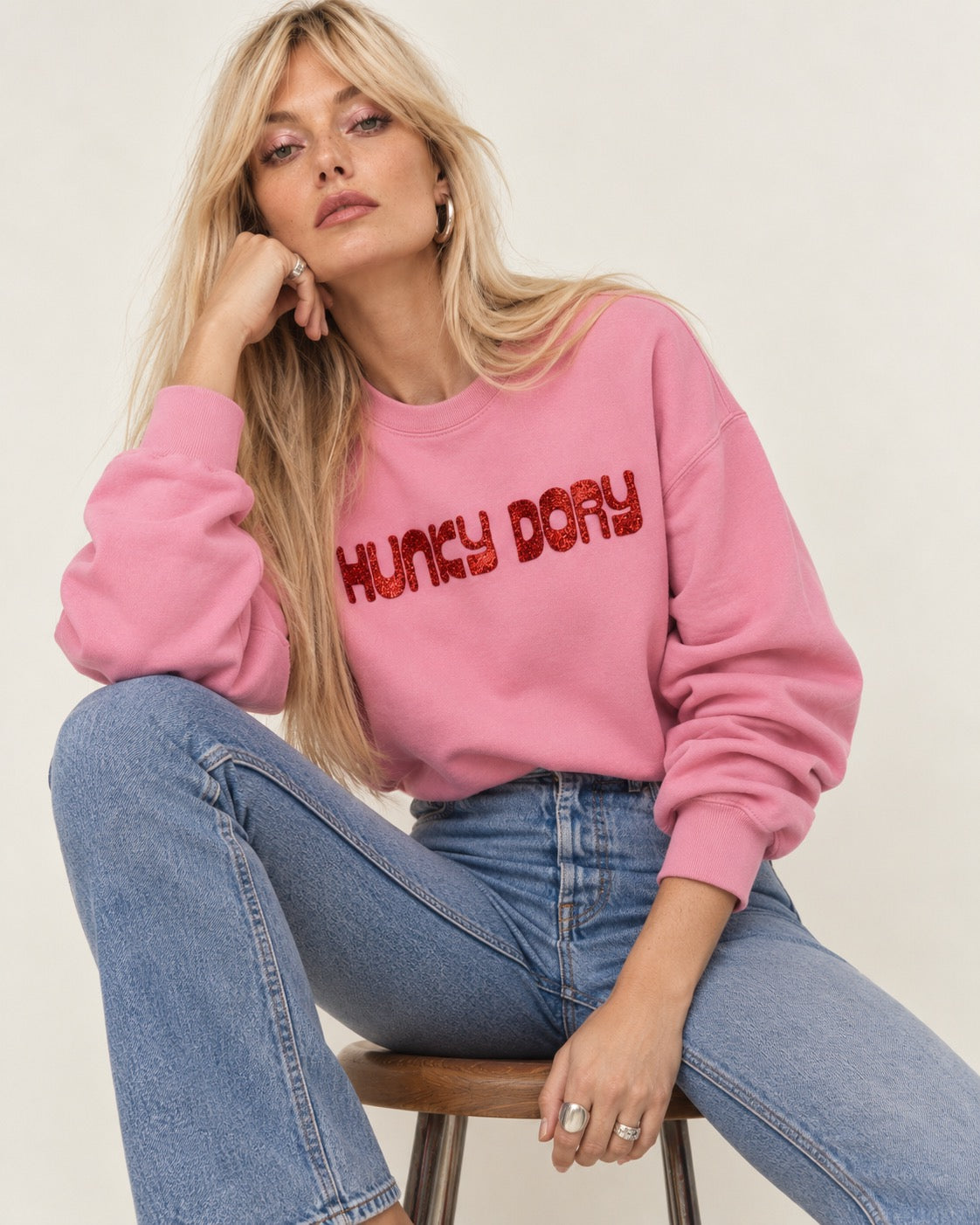 'HUNKY DORY' embroidered organic women's dropped shoulder 'alma' sweatshirt