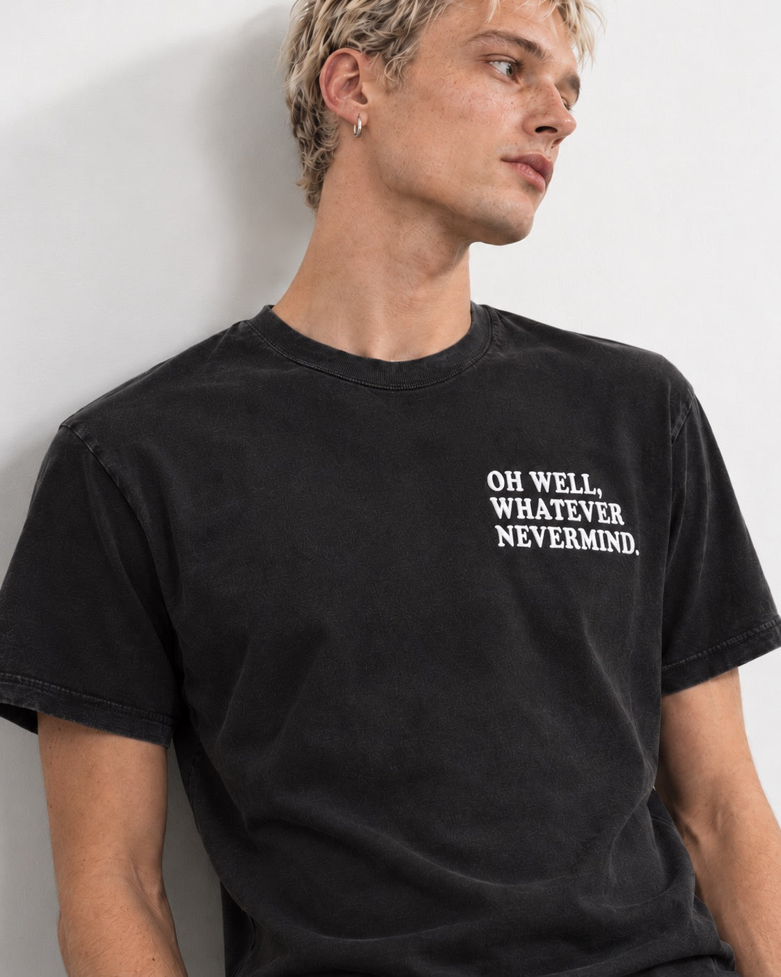 Men's 'OH WELL, WHATEVER, NEVERMIND.' embroidered premium organic vintage aged t-shirt - inspired by Nirvana