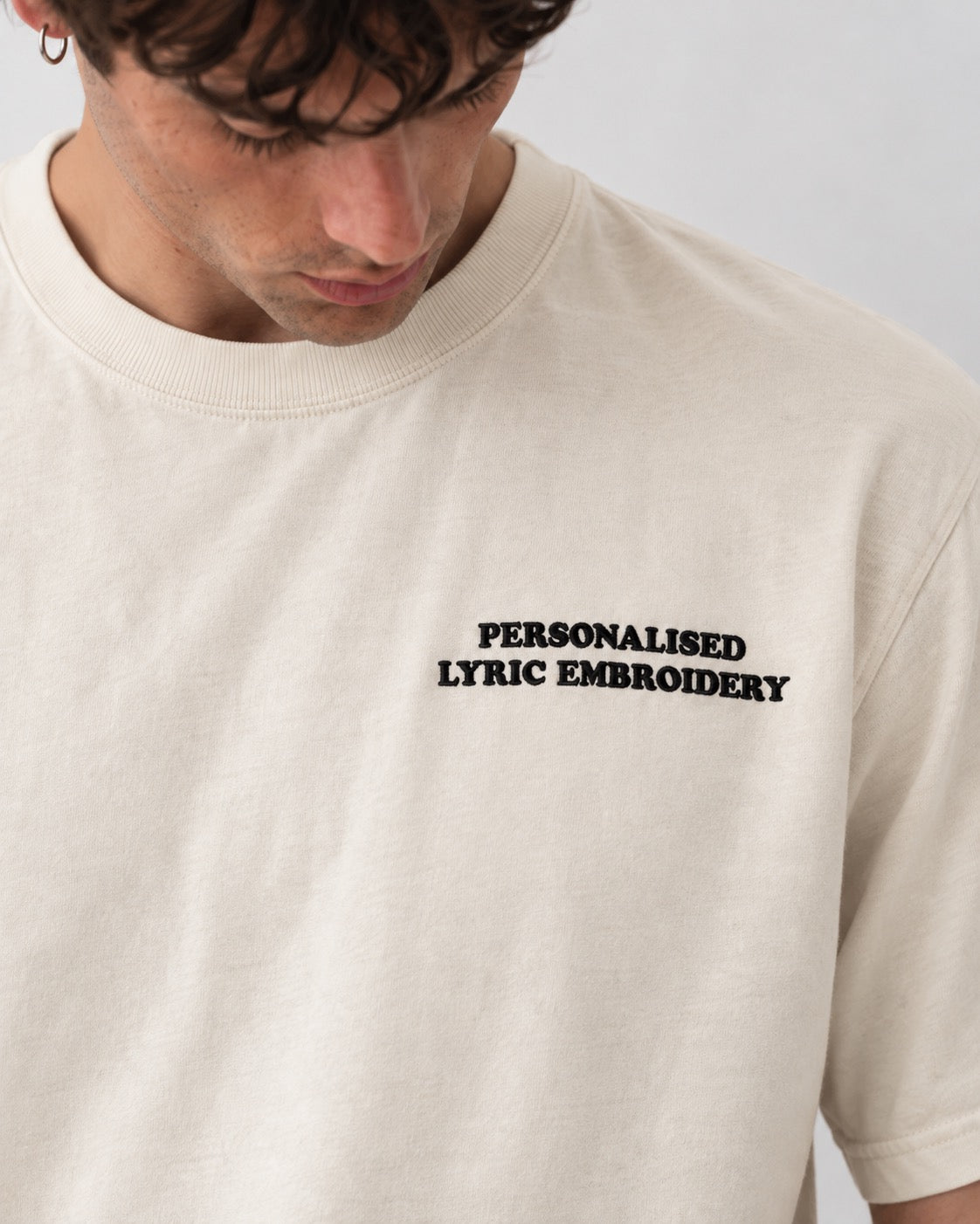 Men's Personalised Lyric Left Chest Embroidered premium organic iconic relaxed heavy 'Freestyler' t-shirt
