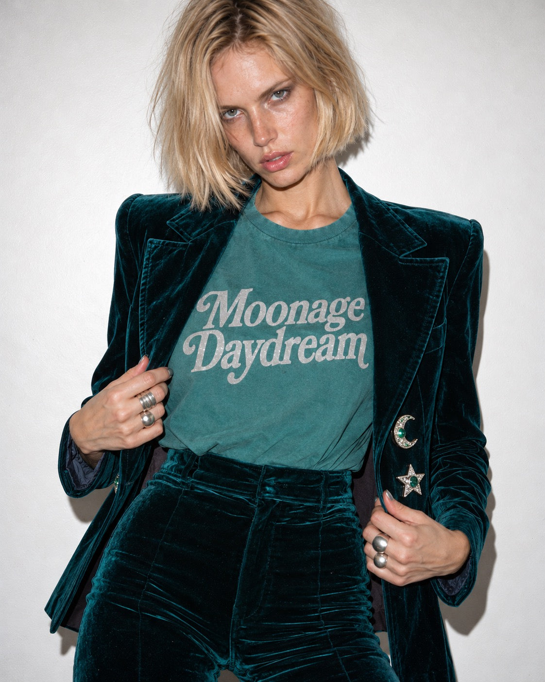 Women's 'MOONAGE DAYDREAM' embroidered premium organic 'Crafter' t-shirt - sizes XXS-5XL