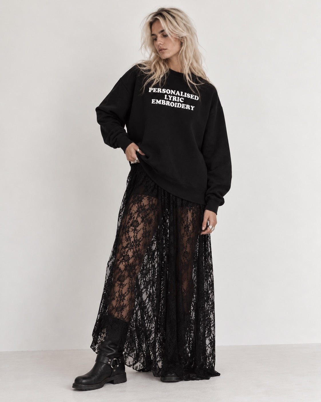 Women's Personalised Lyric Centre Chest Embroidered premium organic classic crew neck 'Changer' sweatshirt