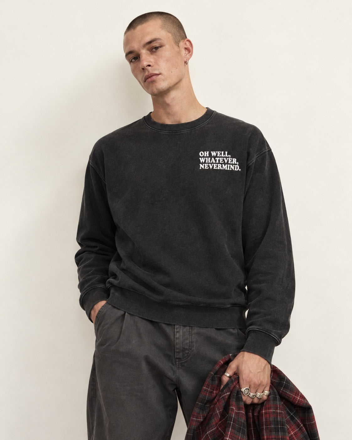 Unisex 'OH WELL, WHATEVER, NEVERMIND.' left chest embroidered premium organic cotton Vintage Garment Dyed 'Matcher' sweatshirt