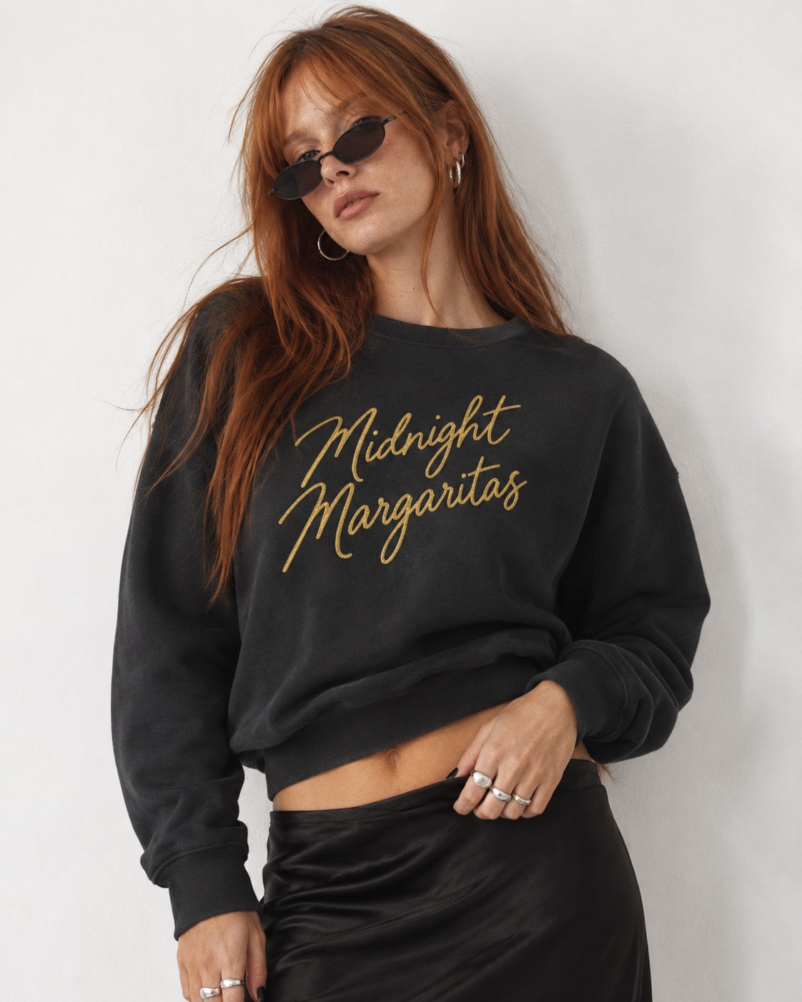 'Midnight Margaritas' embroidered organic women's dropped shoulder 'Alma' sweatshirt - choose your own embroidery colour