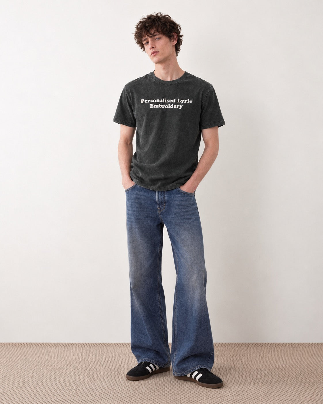 Men's Personalised Lyric Centre Chest Embroidered premium organic garment dyed 'Creator Vintage' t-shirt