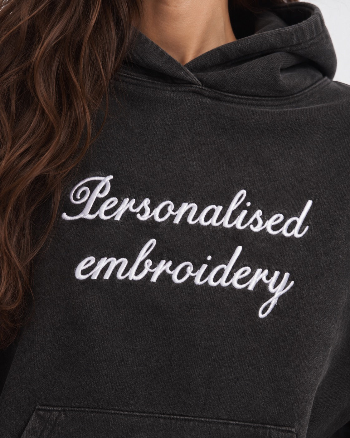 NEW Women's Personalised Lyric Centre Chest Embroidered premium organic vintage 'Chaser' hoodie