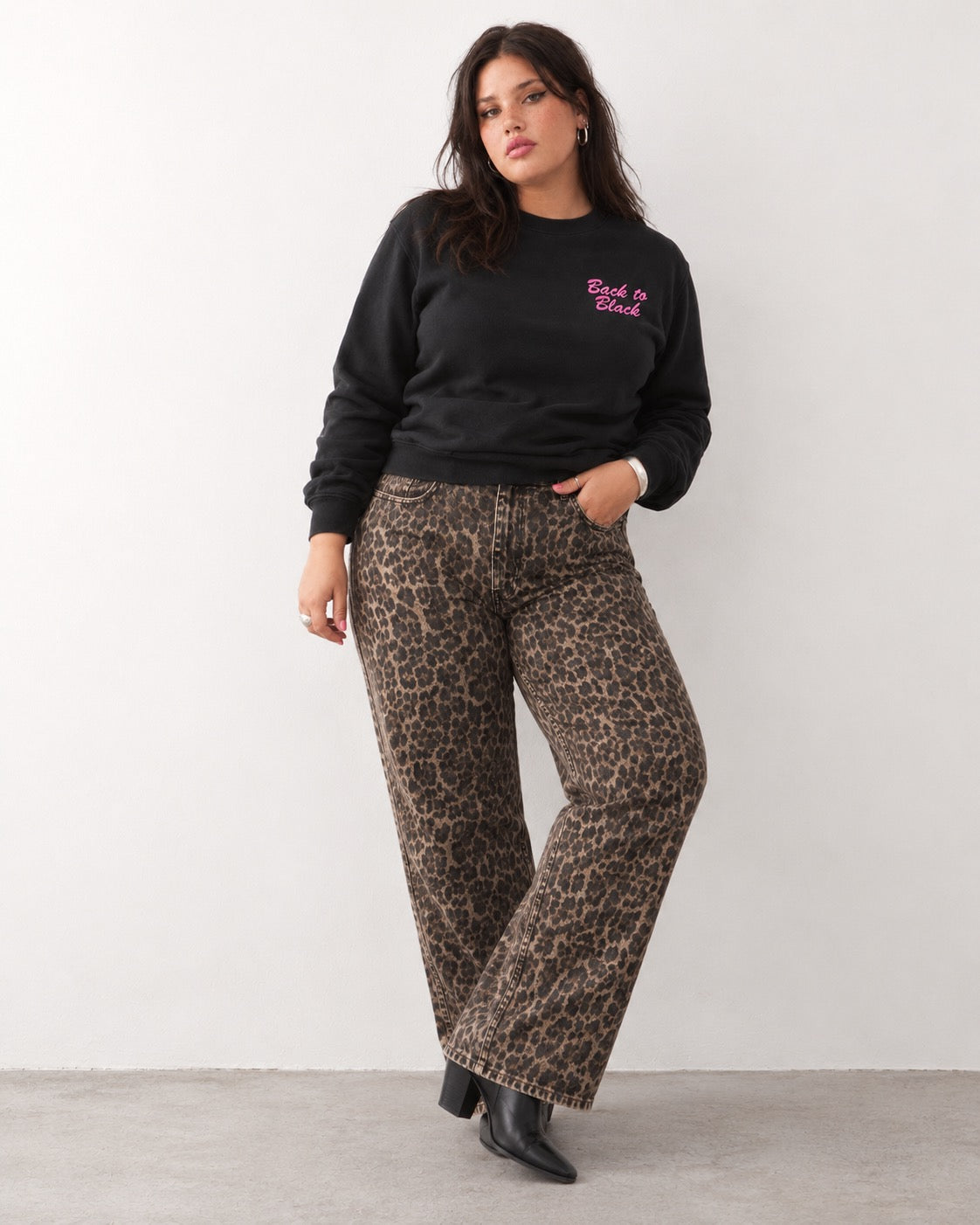 Women's 'BACK TO BLACK' left chest embroidered premium organic cotton 'Matcher' sweatshirt - EXTENDED SIZING