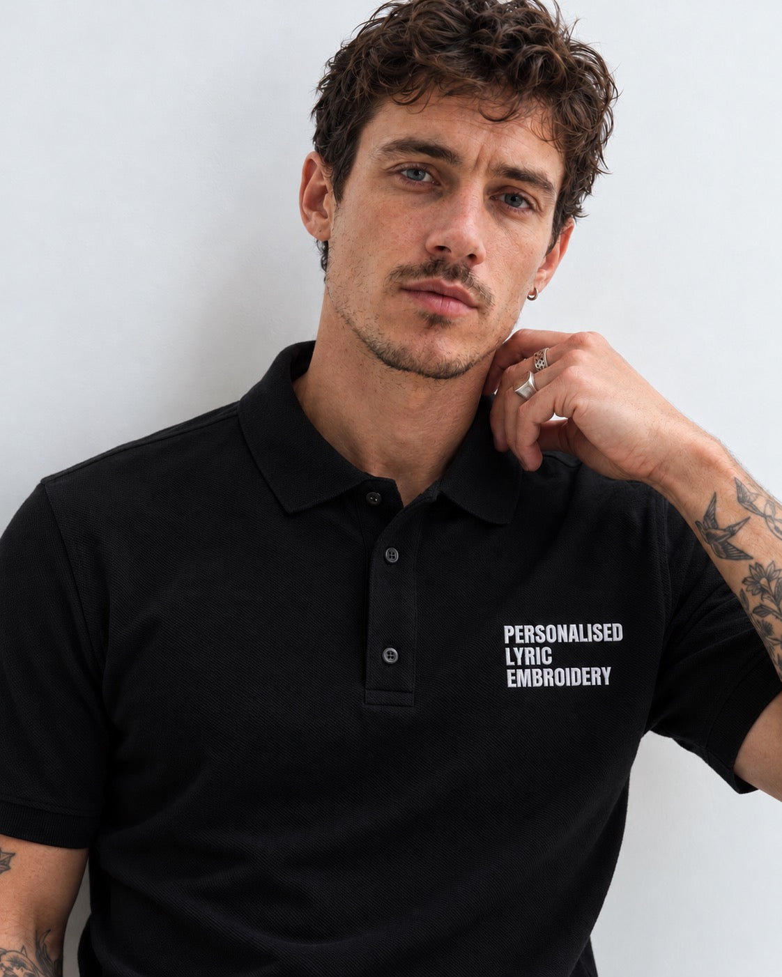 Men's Personalised Lyric Left Chest Embroidered premium organic iconic men's classic 'Carnaby' polo t-shirt