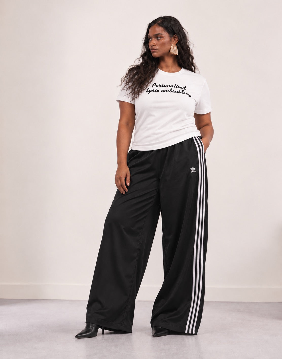 Personalised Lyric Centre Chest Embroidered premium organic iconic women's 'Muser' t-shirt - choose your own lyrics, font and thread colour