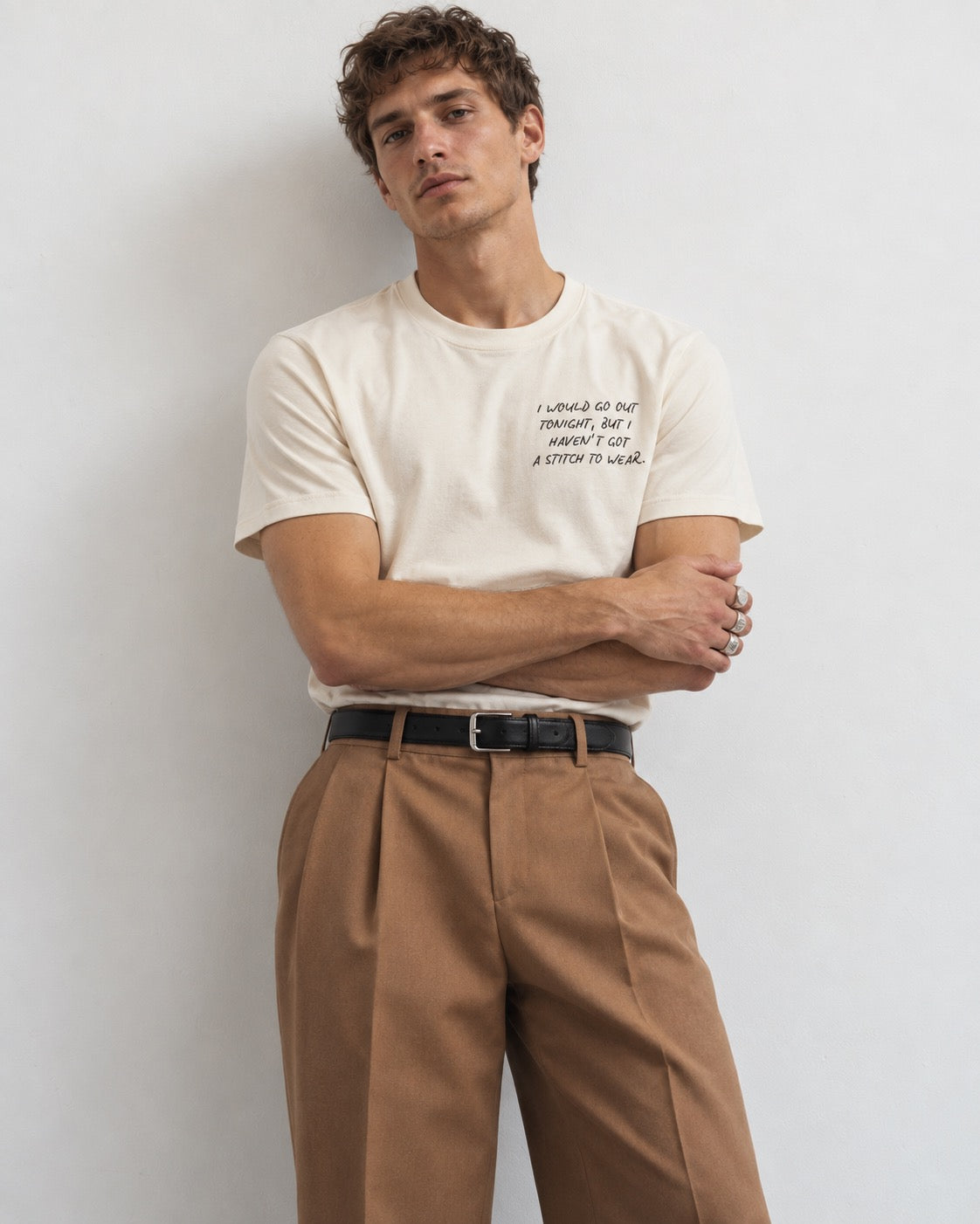 Men's 'I WOULD GO OUT TONIGH, BUT I HAVEN'T GOT A STITCH TO WEAR' left chest embroidered premium organic classic fit 'Creator' t-shirt