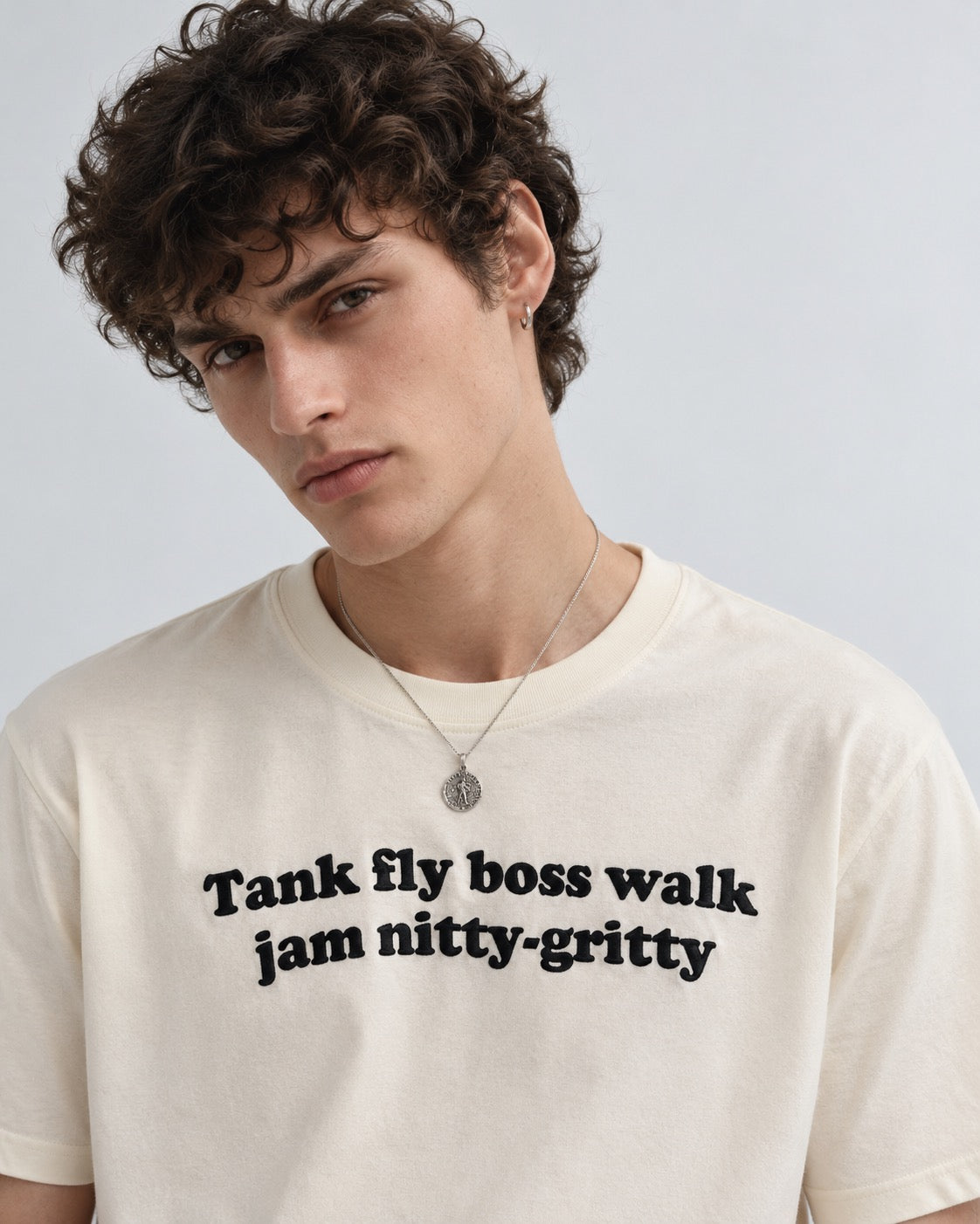 Men's 'TANK FLY BOSS WALK JAM NITTY-GRITTY' embroidered organic cotton 'Creator' t-shirt - inspired by Beats International