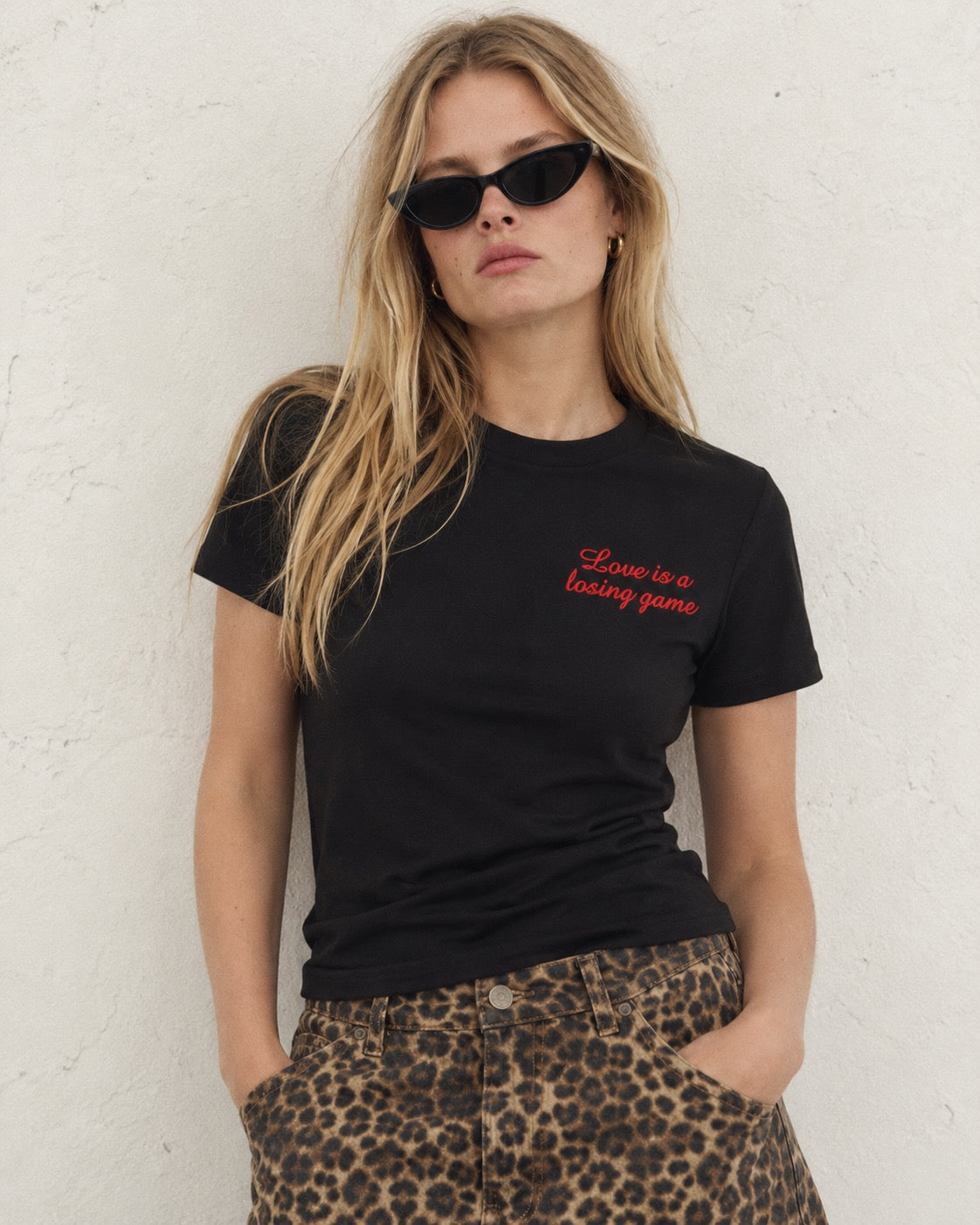 Women's 'LOVE IS A LOSING GAME' left chest embroidered premium organic medium fit 'Muser' t-shirt