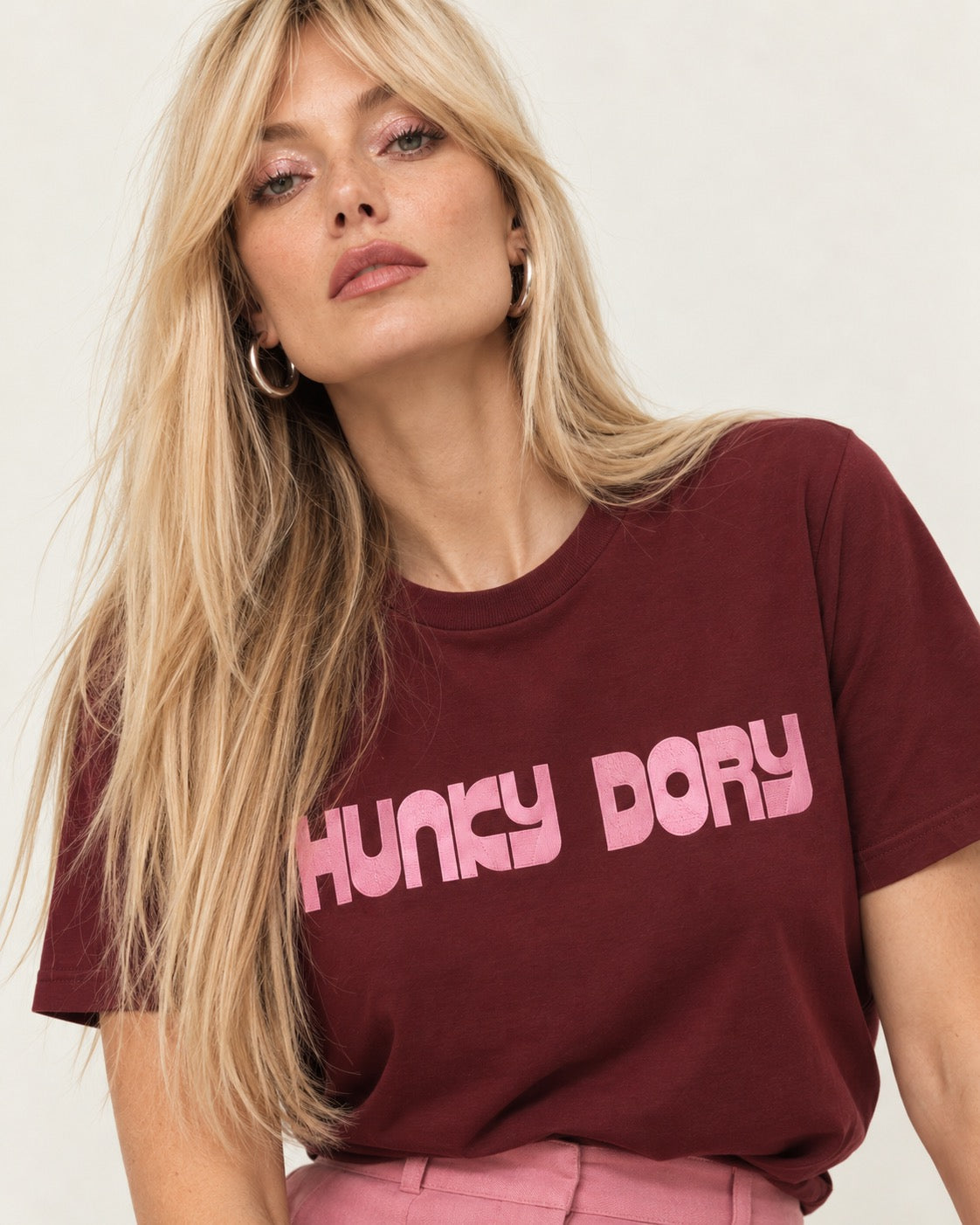 'HUNKY DORY' 70s style embroidered premium organic iconic women's 'Muser' t-shirt