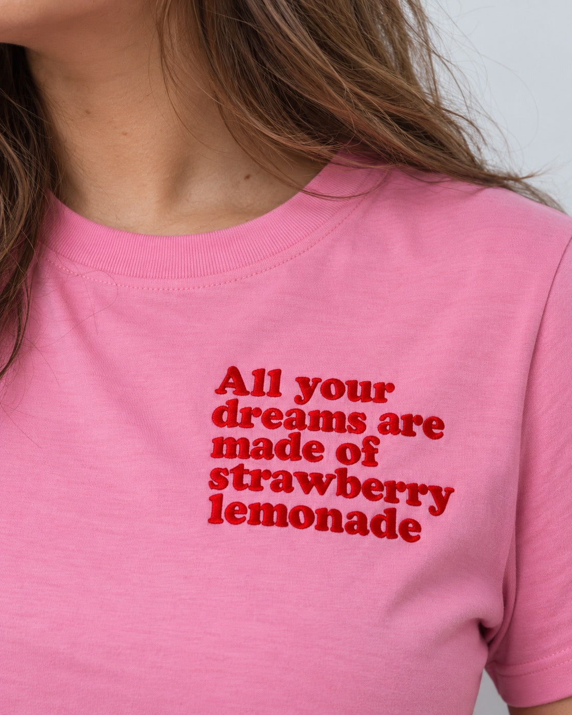 Women's 'ALL YOUR DREAMS ARE MADE OF STRAWBERRY LEMONADE' left chest embroidered premium organic medium fit 'Muser' t-shirt - extended sizing XS-5XL