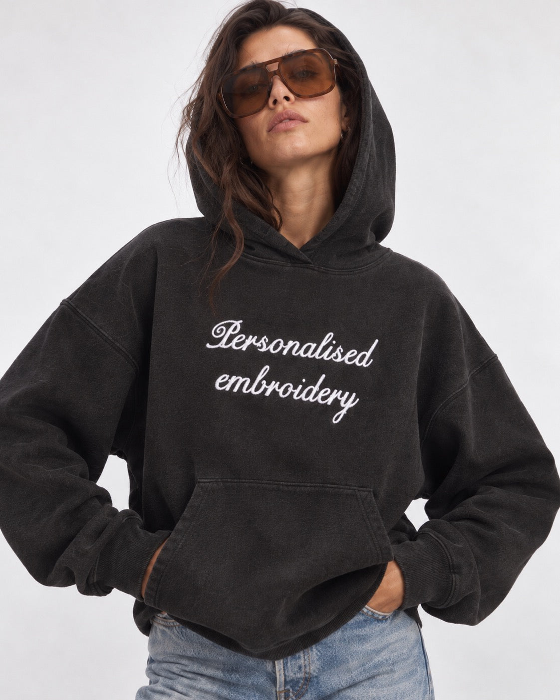 NEW Women's Personalised Lyric Centre Chest Embroidered premium organic vintage 'Chaser' hoodie
