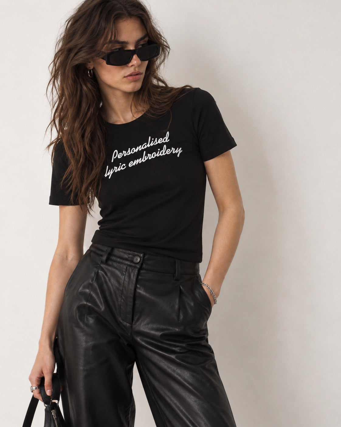 Personalised Lyric Centre Chest Embroidered premium organic iconic women's fitted 'Expresser' t-shirt - choose your own lyrics, font and thread colour