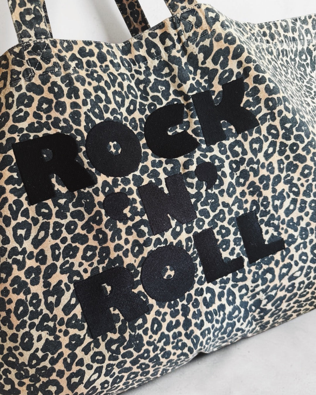 'ROCK 'N' ROLL' embroidered vintage leopard print oversized tote bag - option to monogram